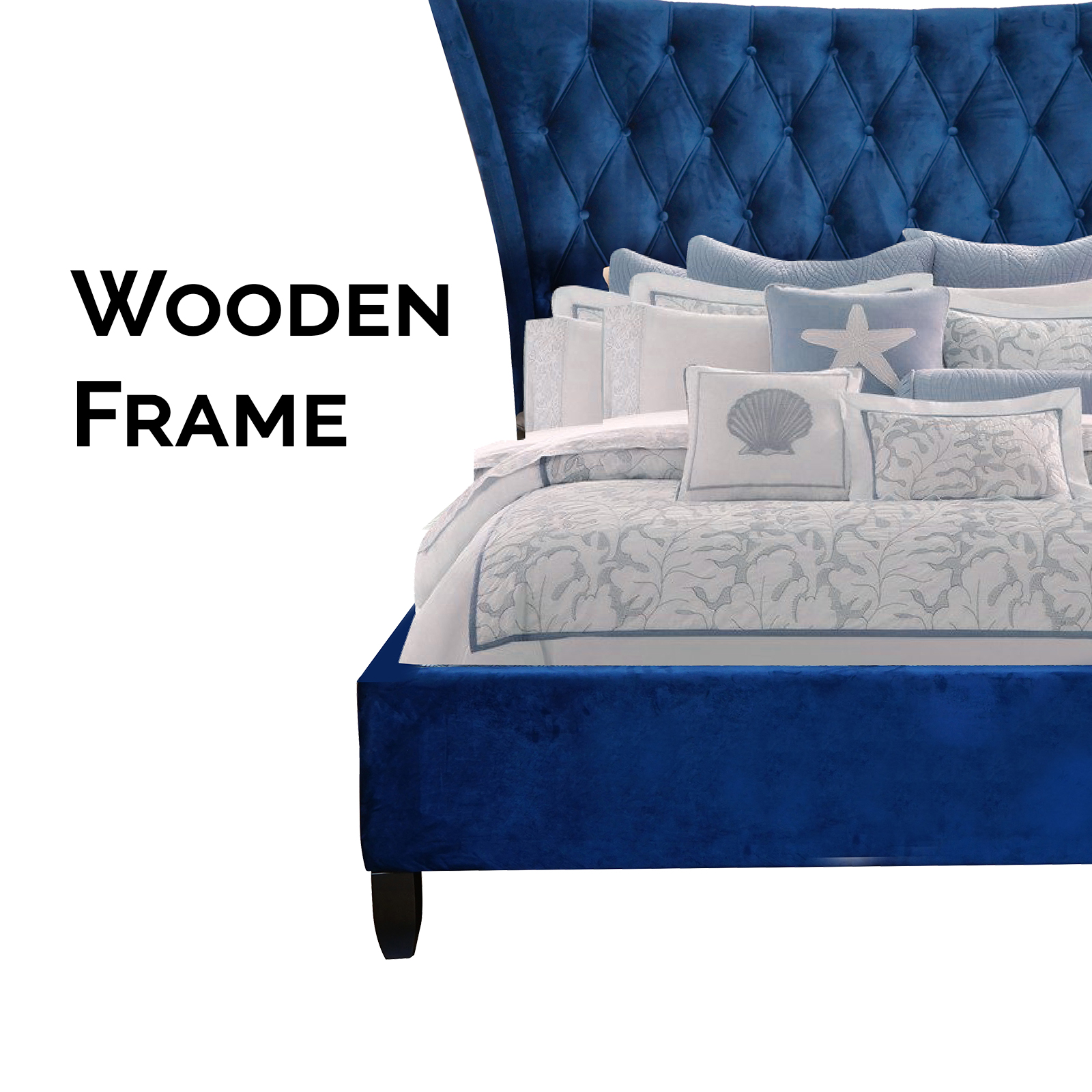 New Luxury Royal Style Velvet Queen King Bed Frame, Velvet Beds,Navy