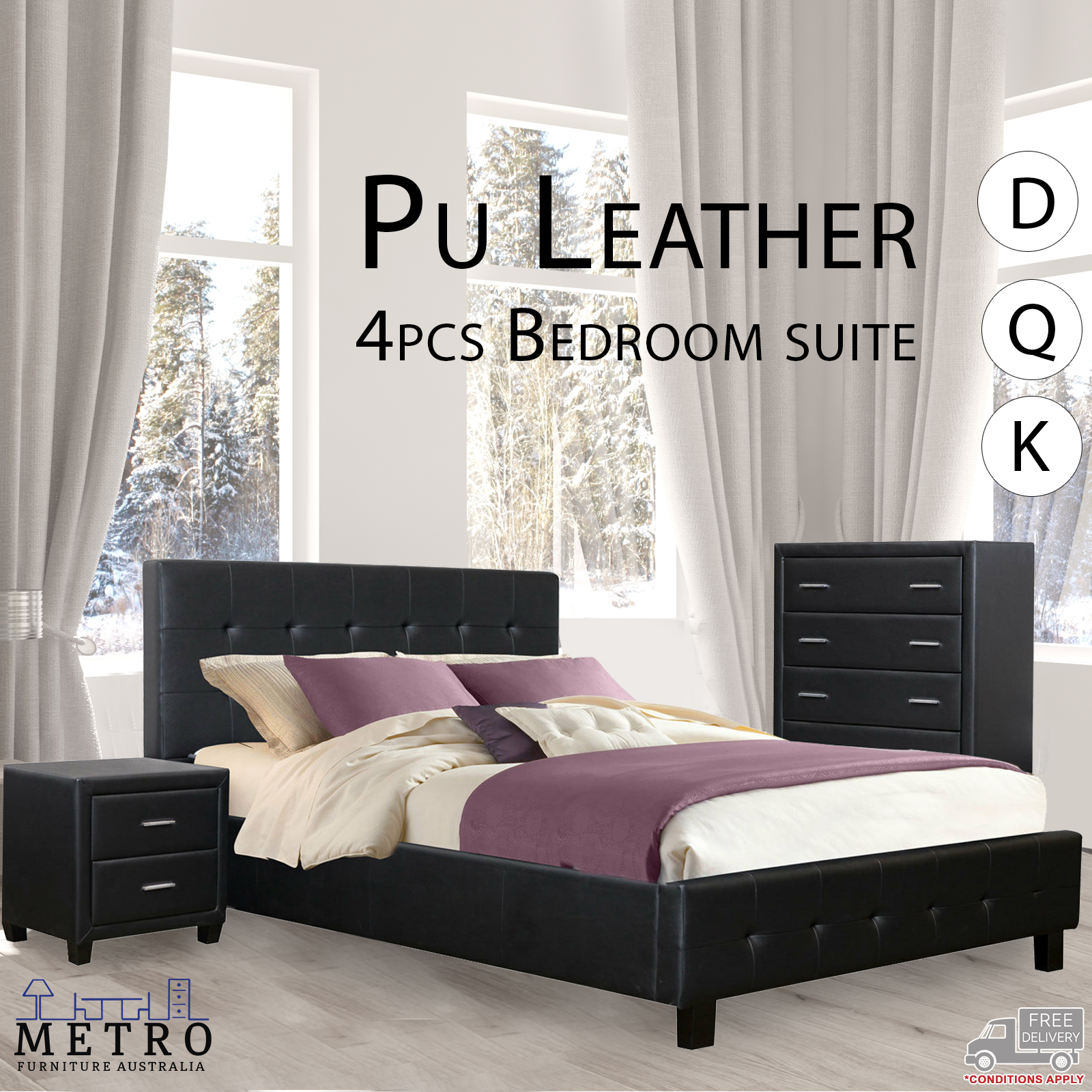 Details About New Luxury Best Quality Pu Leather 4pcs Bedroom Suite Double Queen King Size